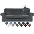 WEERRW 4 fodere per divano in velluto ad alta elasticità per 3 cuscini per divano, divano, lavabile, con fondo elastico antiscivolo, tessuto morbido e spesso, grigio scuro, grande