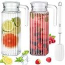NiHome Glass Pitchers with Lids, 40oz Glass Water Fridge Pitcher for Drinks, Glass Water Jug with Lid & Brush, Beverage Serveware & Storage Container for Lemonade, Iced Tea, Coffee - 2PCS