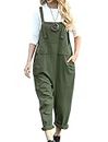 YESNO Women Long Casual Loose Bib Pants Overalls Baggy Rompers Jumpsuits with Pockets L PV9CA Ash Green