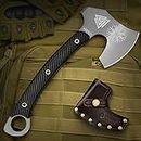 NedFoss 12.2" Tac Tomahawk Axe with Leather Sheath, G10 Handle, Heavy Duty Full Tang Tomahawk with 4.3" Titanium Coated Blade, Viking Berserker Bearded Tomahawk Hatchet for Outdoor Survival