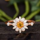 Gift For Her Natural Citrine Cocktail Floral Art Deco Ring 925 Silver