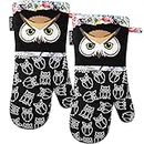 Alselo Oven Mitts, Heat Resistant Kitchen Mittens with Soft Quilted Cotton Lining Set of 2, Fashion Animal Design with Silicone printing Anti-Slip Hot Gloves for Baking Cooking Barbecue(Long black, 2)
