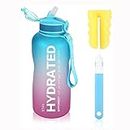 MYFOREST 74oz/2200ml Large Water Bottle, Time Marker for Motivational Hydration, Drop-proof, BPA-free, Flip Top Nozzle/Straw/Carry-Strap/Wide-Mouth for Easy Clean: Cold/Hot/Carbonated/Cider