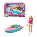 Barbie Playset con Bambola Bionda, Motoscafo Galleggiante, Cucciolo e Accessori, Giocattolo per Bambini 3+Anni, GRG30