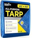 Multi-Purpose Blue Poly Tarp Cover (40' x 60' - Blue) 5 Mil Thick Weave Material, Waterproof, Great for Tarpaulin Canopy Tent, Boat, RV or Pool Cover