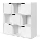 RELAX4LIFE Libreria a 9 Cubi con 5 Ante in Legno per Decorazioni a 3 Ripiani, 90 x 29 x 90 cm (Bianco)