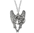 RVM Jewels Supernatural Pentagram Protective Pendant With Angel Castiel Wings Necklace Jewelry Accessory For Men and Women Silver