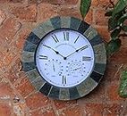 HH Home Hut SLATE EFFECT GARDEN WALL CLOCK & THERMOMETER & HUMIDITY INDOOR OUTDOOR