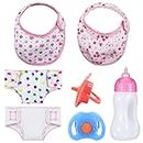 FRIUSATE 7 Pcs 1:12 Scale Doll Accessories Baby Doll Nappies Doll Bibs Doll Baby Bottle and Dummy Set Baby Doll Feeding Set For 14-18 Inch Doll Girls
