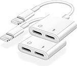 [Apple MFi Certified] Dual 2in1 Lightning Headphone Audio & Charger Adapter Splitter for iPhone iPad,2 Pack iPhone Headphone Adapter Compatible with iPhone 12/11/XS/XS Max/XR/X/8/8plus/7/7 Plus/iPad