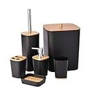 Yorkmills 6 Pieces Bamboo Bathroom Accessories set, Luxury Bathroom Accessory Set, Bathroom Bin And Toilet Brush Set, Toothbrush Holder Tumbler Soap Dish Trash Can Soap Dispenser Bath Set Gift