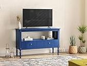 THE MUEBLES STORE Collier Solid Sheesham Wood (Rosewod) Free Standing TV Unit | Blue Finish | Pre-Assemble
