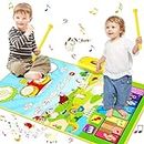 Vanmor Musical Mat for Toddlers 3+, Musical Toys Child Floor Piano Keyboard and Drum Mat Carpet with 2 Sticks, Animal Blanket Touch Play Mat Pads , Christmas Birthday Gifts for Girls Boys
