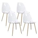 CangLong Acrylic Ghost Crystal Clear Seat, Modern Plastic Shell Accent Side Chairs for Kitchen, Dining, Living, Guest, Bed Room, Set of 4, Transparent 4, Metal, 4 Unidades