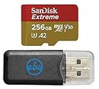 SanDisk 256 GB Extreme MicroSDXC UHS-I Speicherkarte für DJI Drohnen, funktioniert mit Avata und Goggles 2 (SDSQXAV-256G-GN6MN) Class 10 Bundle mit 1 Everything But Stromboli Micro SD Kartenleser