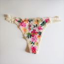 Victoria's Secret PINK Strappy Lace Thong Panty  M L Pink Cream Floral NWT