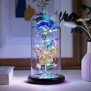 Crafttime Glass Preserved Eternal Rose, Birthday Gifts for Women, Artificial Colorful Rose with Led Light, Beauty and The Beast Dome, Mother's Day Birthday Gifts from Daughter （Blue）