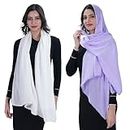 PALATT Women and Girls Scarfs Stoles Combo Set-Size 65x185cms-Soft Comfortable Cozy Viscose Cotton Lace Scarfs-Suitable size Hijab-Easy to dry Natural Fabric-Stylish stole combo
