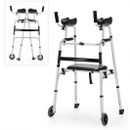 Height Adjustable Rolling Walker With Seat and Armrest Pad - Color: Black & Whi