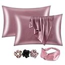 Lc Satin Silk Pillow Covers for Hair and Skin |Satin 2Pack |Silk scrunchies Women 3Pack|Silk Case (Violet)