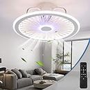 Jtfany Ceiling Fans with Lights and Remote 18 Inch Flush Mount Ceiling Fan with Remote Dimmable 3 Speeds Low Profile Ceiling Fan RGB Bladeless Ceiling Fan Quiet Ceiling Fans for Bedroom Kidsroom