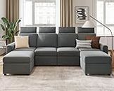 LINSY HOME Modular Sectional Sofa, Upgraded High Back Sectional Couch with 4 Headrests, U Shaped Sleeper Sofa with Storage, Sofa Covers Removable, 6 Seat Couch with Ottoman for Living Room, Dark Grey
