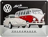 Nostalgic-Art Targa Vintage Volkswagen – VW – Meet The Classics – Idea regalo per i bus VW, in metallo, Design retro per decorazione, 15 x 20 cm