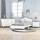 Merax White+Gray 3 Pieces Modern Rustic Wood Furniture Kids House Bed Frame, Closet Dresser, Night Stand for Boys Girls,Easy Assemble, Bedroom Sets-Twin