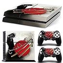 ZOOMHITSKINS PS4 Console and Controller Skins, Red Asia Anime Black Samurai Chinese Art Warrior Japan Katana, Durable, Bubble-Free Goo-Free, 1 Console Skin 2 Controller Skins, USA Made