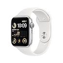 Apple Watch SE (2nd Gen) [GPS 44 mm] Smart Watch w/Silver Aluminium Case & White Sport Band. Fitness & Sleep Tracker, Crash Detection, Heart Rate Monitor, Retina Display, Water Resistant