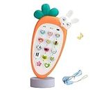 AKANAR Early Educational Baby Carrot Shaped Mobile Phone Teething Toy for Toddlers/Kids, Number Counting, Animal Sound with 20 Songs Learning Musical with Glow Light Soft N Safe (Pack of 1)
