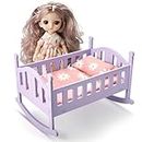 SUKIPIN Wooden Baby Doll Crib for Boys Girls, Rocking Baby Doll Bed with Pillow, Quilt, Baby Doll, Mattress, Mini Doll Furniture Rocking Cradle Crib Toys for Kids Ages 3-5 Yearss (Baby Doll Crib)