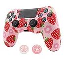RALAN Pink Controller Skins for PS4,Fruit Silicone Controller Cover Skin Protector Compatible /PS4 Slim/PS4 Pro Controller with 2 Cute Thumb Grips Caps…
