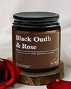 AuraDecor Scented Soy Wax Amber Jar Candle, Organic Luxury Aroma, Aromatic/Aromatherapy Votive Candle || Burning Time Upto 30 Hours (Black Oudh & Rose, Large)