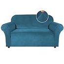 Velvet Loveseat Cover Stretch Slipcovers for Couches and Loveseats 1-Piece Couch Sofa Cover Furniture Protector Soft Spandex Sofa Slipcover For 2 Cushion Couch Slipcovers (Loveseat, Peacock Blue)