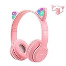 Kids Headphone, Megadream Wireless/Wired LED cat Ear Light Headphone, 85 decibels Safety Volume Limit, 3.5mm Jack Wired, TF Card 3 in 1 Headset for Kids, Suitable for Children Over 7 Years Old
