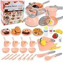 HOMCENT Kids Kitchen Accessories Set, Pretend Role Play Toys with Play Pots and Pans, Cutting Food Kitchen Playset, Play Food Kitchen Sets Educational Gift Toy for Kid Girl Boy Toddler Age 3+ (Pink)