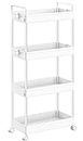 SOLEJAZZ 4-Tier Storage Trolley Cart Slide-out Rolling Utility Cart Mobile Storage Shelving Organizer for Kitchen, Bathroom, Laundry Room, Bedroom, Narrow Places, Plastic, White