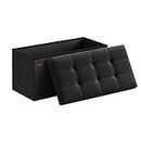 SONGMICS 30 Inches Folding Storage Ottoman Bench, Storage Chest, Foot Rest Stool, Black ULSF047B01