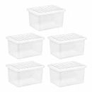 JMS we create smile [Pack of 5] Home Office Clear Plastic Stackable Storage Boxes & Lids (25 Litre)