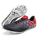 Men Women Kids Track & Field Shoes Professional 8 Spikes Sprint Running Racing Sneakers, Black/Red, 4.5