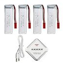 PUOO 3.7V 600mAh Lithium Battery and 4-in-1 Charger Suitable for UDI U817 U818A WLtoys V959 V222 V929 Syma S032 Four-axis Aircraft Helicopter RC Drone Spare Batteries