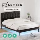 Artiss Bed Frame Double Queen King Bed Base LED Lights Charge Port Black Leather