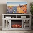 BELLEZE Traditional 58" Rustic TV Stand with 23" Electric Fireplace Heater, Media Entertainment Center Console Table for TV up to 65" with Open Storage Shelves and Cabinets - Astorga (Grey Wash)