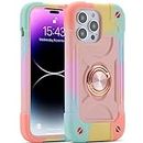 MARKILL Compatible with iPhone 14 Pro Max Case 6.7 Inch with Ring Stand, [Soft Silicone and Hard Plastic ] Heavy-Duty Military Grade Shockproof Phone Cover for iPhone 14 Pro Max. (Rainbow Pink)