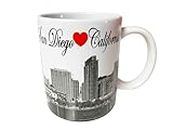 City/State Souvenir Mugs 11oz - Coffee Mugs, Coffee Cups, City Skylines, Ceramic (San Diego Heart White)