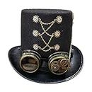 Perfeclan Steampunk Top Hat Fedora Magician Hat Gothic Punk Retro Men Women with Goggles Headwear Jazz Hat for Performance Novelty Item