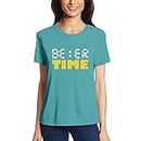 TVP Fashions Graphic Printed Women Tshirt Beer Time Cotton Printed Round Neck Half Sleeves Beer, Drink, Alcohol Tees and Tshirts (Light Blue_Large)