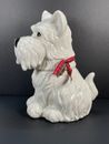 Sleigh Bell Bistro White Scottie /  Westie Dog Holiday Ceramic Cookie Jar 11.5"h