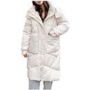 lcziwo Women's Oversize Snow Puffer Coat Cold Weather Chunky Knee-Length Hooded Winter Trendy Windproof Parka Coat, White, XX-Large